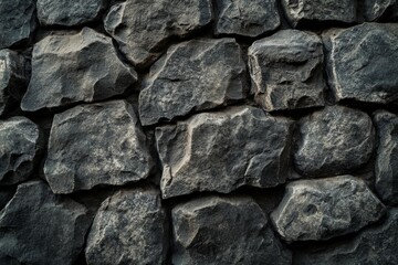 Fototapeta premium Dark stone wall pattern with uneven texture. Artificial Intelligence