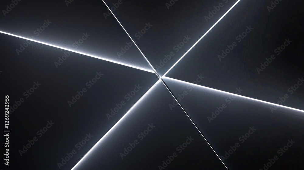Poster Crafted lines of light converge within a modern black canvas, creating a captivating interplay of illumination and shadow. This design evokes a sense of depth and sophistication