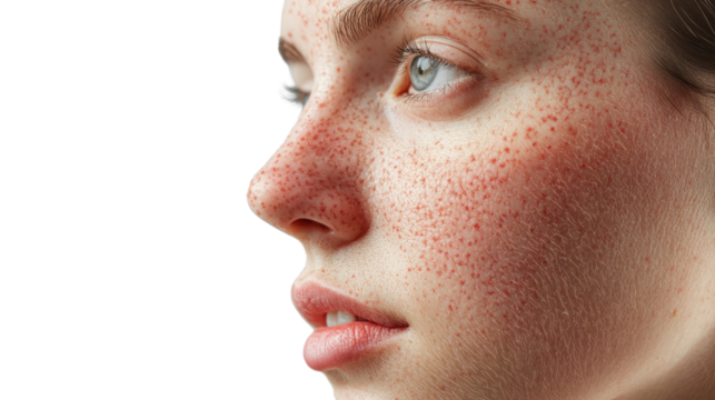 Gentle Gaze: A close-up of a young woman's profile, with a light complexion, freckled skin and a calm expression