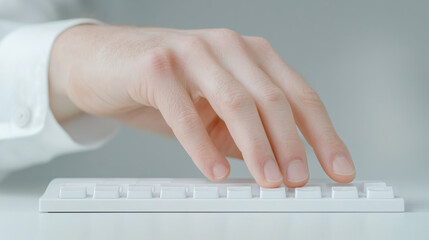 close up of hand using Braille keyboard, showcasing accessibility in technology. image highlights importance of inclusivity for visually impaired individuals