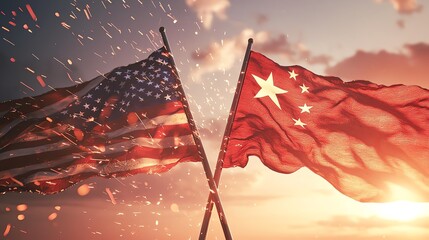Flags of the USA and China symbolizing international relations and cultural exchange.