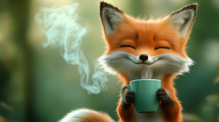 Obraz premium red fox with a glass of milk