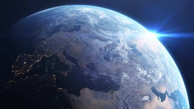 ヨーロッパにカメラが寄った自転する地球のCG素材 
CG image of the Earth rotating with the camera focused on Europe