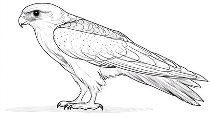 Obraz premium Monochrome drawing of a falcon in profile view. Possible use for coloring books or educational materials