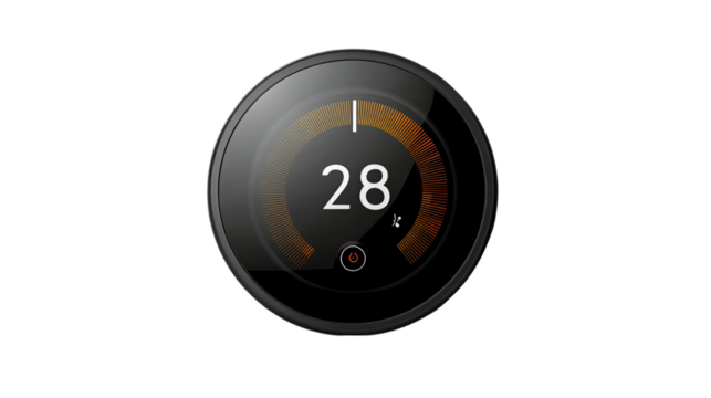 Smart Home Thermostat: A modern circular thermostat displays the temperature reading, suggesting smart home control. 