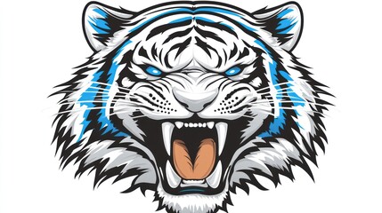 Fototapeta premium White tiger head graphic design, roaring face, digital art, use in kids design