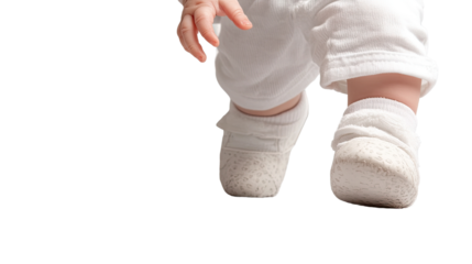 First Steps: Capturing the pure innocence of a baby's first steps. showcasing the tiny feet and soft clothing in this heartwarming moment.