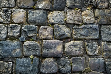 Obraz premium Photo of European cobble stone paving surface. Detailed photo textured background