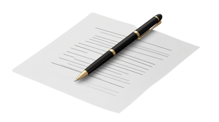 Contract of Precision: A sleek, polished pen poised delicately atop a crisp sheet of paper, evoking a sense of professionalism and attention to detail, suggesting agreement and official business.