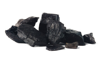 Pile of Black Coal Rocks Isolated on a White Background