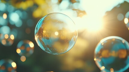 Sparkling Soap Bubbles Floating In Sunlight