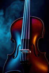 Fototapeta premium Elegant stringed instrument illuminated with atmospheric lighting, evoking classical music and artful craft.