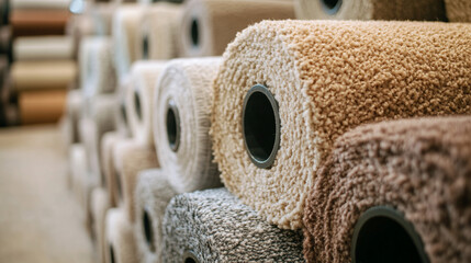 Close-up of rolls of carpet.