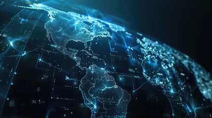 A stunning digital representation of the Americas with glowing data connections and a futuristic technology backdrop