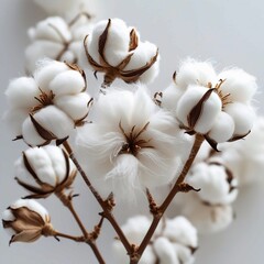 cotton buds on a branch, white cotton flower on a white, cotton buds on white,Nature’s cotton 