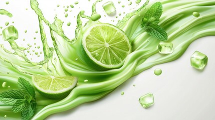Obraz premium Realistic 3D Lime Slice and Juice Splash
