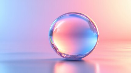 A clear glass sphere with a blue and pink hue