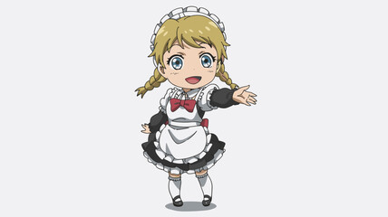 Chibi Anime Maid Girl with Cheerful Expression