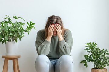 Emotional distress in a calm space indoor setting lifestyle photo contemplative mood