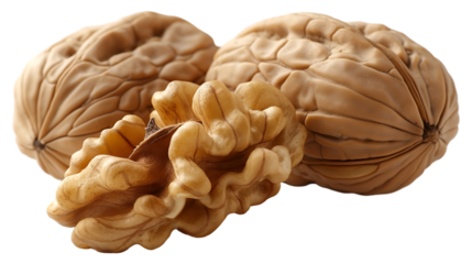 Walnuts Shelled and Unshelled Brown Nuts, Healthy Snack for Food and Nature Themes, isolated on transparent background.