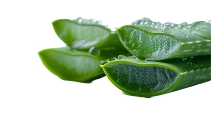 Fototapeta premium Aloe Vera Leaves with Dew Natural Skincare Plant, Herbal Spa Beauty, isolated on transparent background.