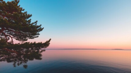 Sea Minimalist Landscape, Sea at Sunset, Horizon and Sky View, Advertising Photo for Text Insertion