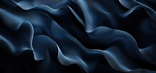 Obraz premium Abstract Dark Blue Fabric Waves Elegant Draped Silk Texture Background Image