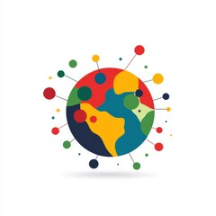 A vibrant, abstract representation of the Earth surrounded by colorful dots, symbolizing connectivity and global diversity.