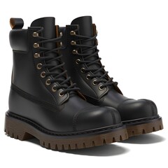 Stylish Long Black Lace-Up Boots with Rugged Soles for Outdoor Wear