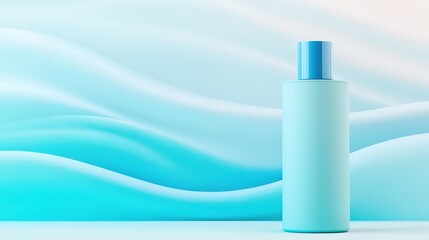 Transparent Blue Perfume Bottle on Minimalist Background