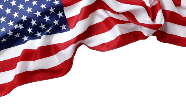 American Flag Draped Patriotic Red, White, and Blue, USA Stars Symbol, isolated on transparent background.