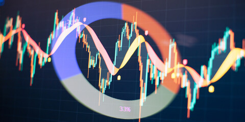 Financial chart with up trend line graph. Stock market or forex trading graph and candlestick chart...