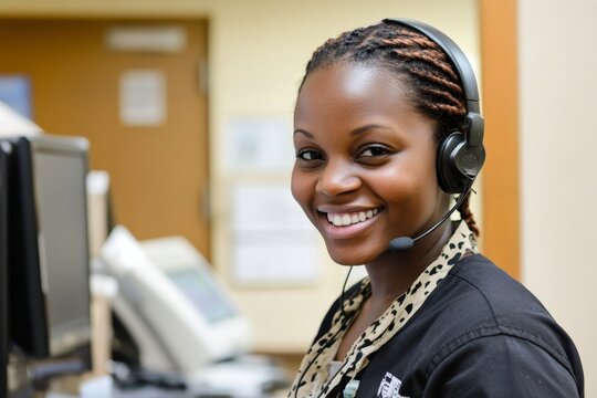 Happy Hospital Receptionist With Headset, 