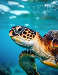 Fototapeta premium Generated image Close-up shot of an adorable sea turtle gliding through crystal-clear waters