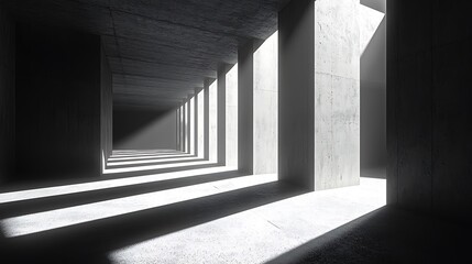 Sunlit Concrete Corridor  Architecture, Shadows, Interior,  Modern Design,  Empty Space