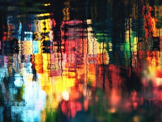Fototapeta premium Abstract city lights reflected in water at night