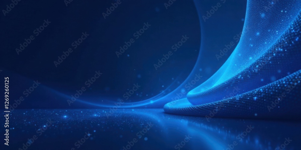 Leinwandbilder Abstract Blue Glowing Fabric Waves on Reflective Surface  A Serene Digital Background Ideal for Presentations and Design Projects