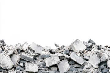 Concrete rubble demolition debris isolated white background