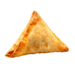 Delicious closeup fried Indian samosas isolated on white or transparent background