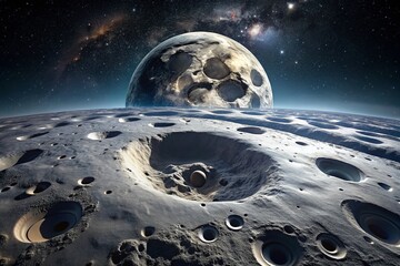 Surreal Lunar Landscape: Gray Moon Crater Texture Background