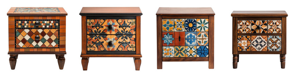 Beautifully crafted and intricately designed mosaic patterned wooden cabinets dressers chests and...