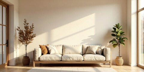 Serene Living Room Interior Design with Neutral Color Palette and Natural Light