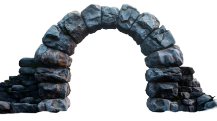 Stone Archway in Misty Forest Autumn Landscape, 3D Art with Grey Rocks, isolated on transparent background.