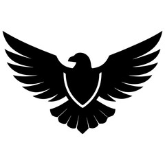 Obraz premium Eagle symbol. Silhouette flying eagles emblem, winged badge and freedom hawk wings stencil. Fly wing logo, falcon heraldic stamp or usa army uniform sticker. Isolated vector icons 