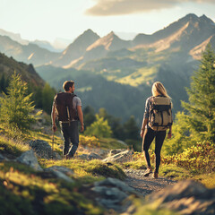 Adventure Hiking: Couple Exploring Mountain Trails and Scenic Views