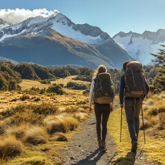 Adventure Hiking: Couple Exploring Mountain Trails and Scenic Views