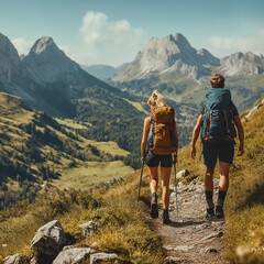 Adventure Hiking: Couple Exploring Mountain Trails and Scenic Views