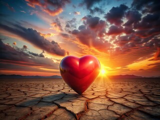 Fototapeta premium Surreal Red Heart on Ground - Dreamlike Landscape Photography
