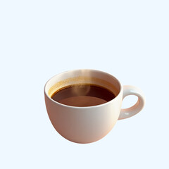 A steaming cup of coffee, isolated on a white background, offers a fresh morning beverage