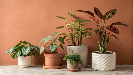 Obraz premium indoor plants in clay color background